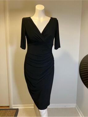 Lauren Ralph Lauren Ruched Black Short Sleeve Dress